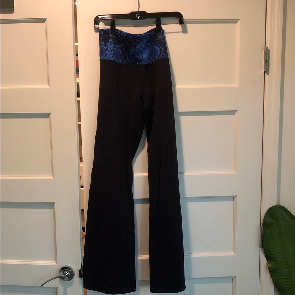 lululemon athletica Black Flare Pants with Blue Patterned Waistband